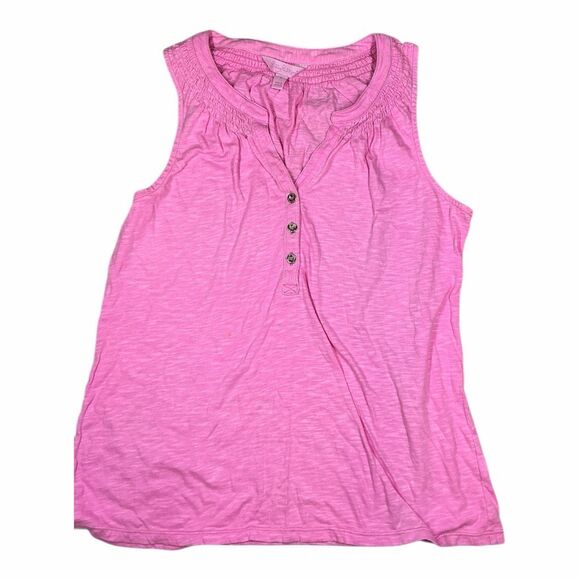 Lilly Pulitzer Women's Size Small Pink Button Up Sleeveless Tank Top Shirt - Picture 3 of 5